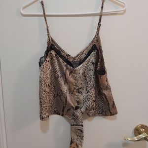 🤯2/$15 Primark Animal Print Light Brown Tied Top with Black Lace Size 4